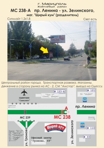 Сітілайт 1.2x1.8,  пр. Ленина - ул. Зелинского, маг. "Щирый кум" (разделитель)